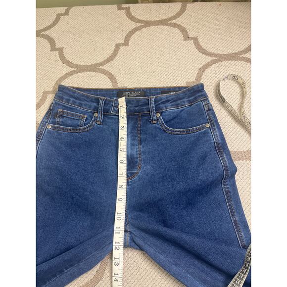 JUDY BLUE HIGH WAIST TUMMY CONTROL FLARE JEANS Raw hem, size 7/28, MSRP $89 - Picture 7 of 15